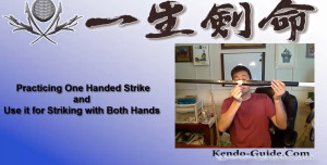 One Handed Men Strike two pieces of shinai